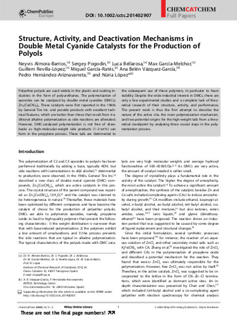 Structure, Activity, and Deactivation Mechanisms in Double Metal Cyanide Catalysts for the Production of Polyols - Graphical Abstract
