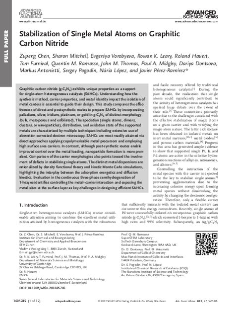 Stabilization of Single Metal Atoms on Graphitic Carbon Nitride - Graphical Abstract