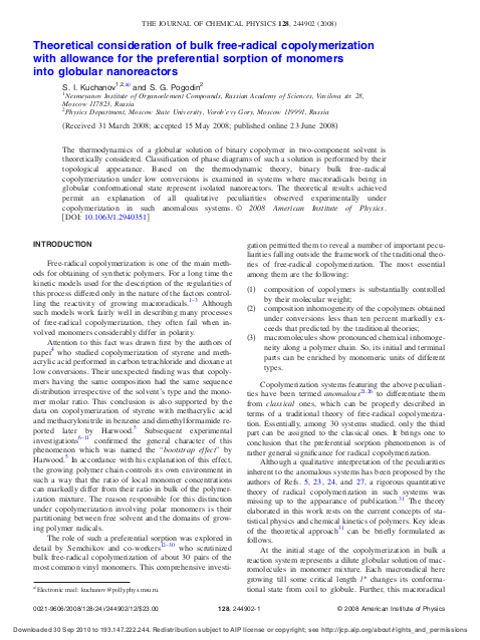 Theoretical consideration of bulk free-radical copolymerization with allowance for the preferential sorption of monomers into globular nanoreactors - Graphical Abstract